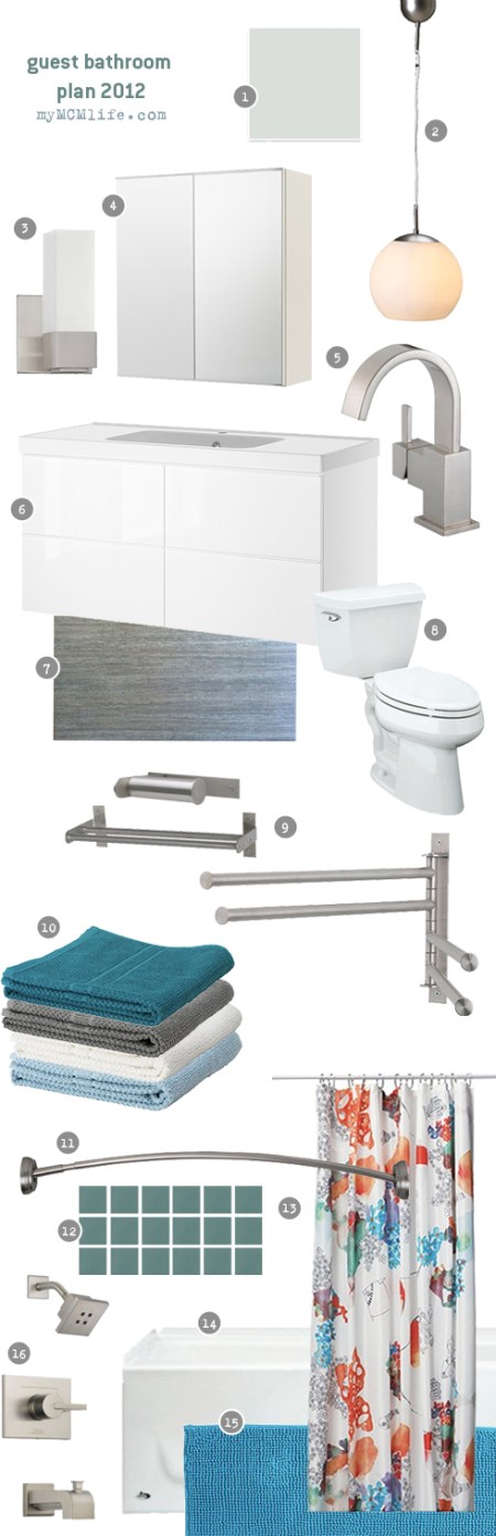 Guest Bathroom Inspiration Board and Design Plan from myMCMlife.com Guest Bathroom Inspiration Board and Design Plan from myMCMlife.com